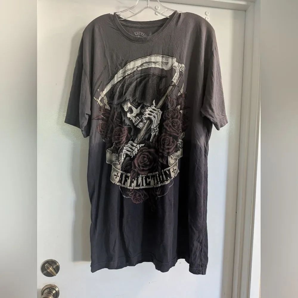Affliction Vintage Charcoal Skull Grim Reaper Graphic Tee 3XL